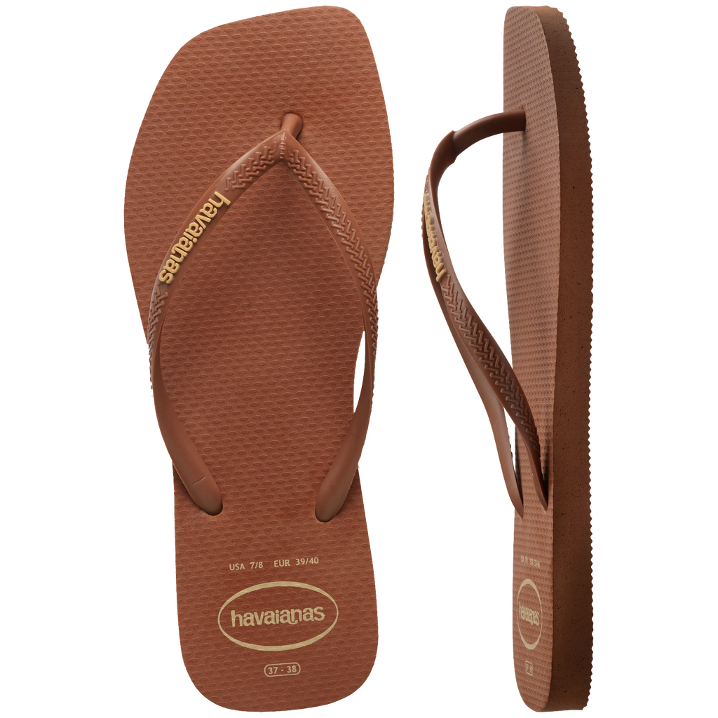 Women's Slim Square Logo Pop Up Flip Flops - RUST
