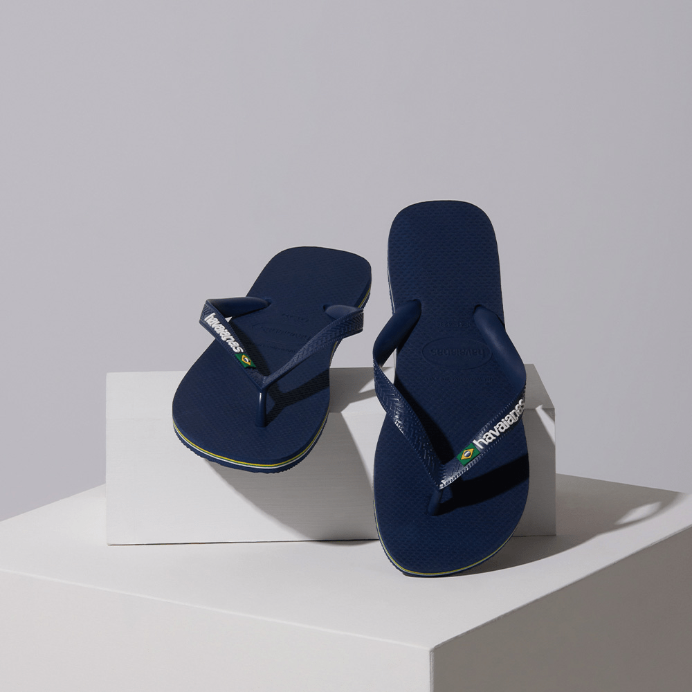Women's Brazil Logo Flip Flops - Navy Blue