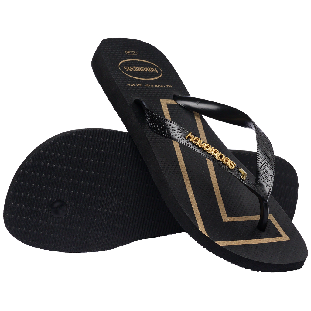 Men's Vini Jr. Golden Top Flip Flops - Black