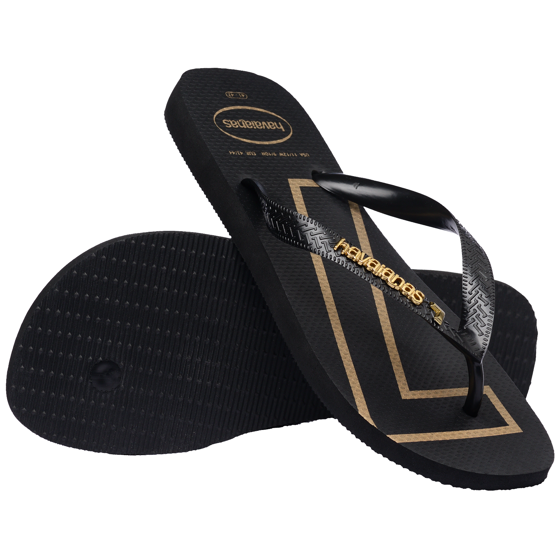Men's Vini Jr. Golden Top Flip Flops - Black