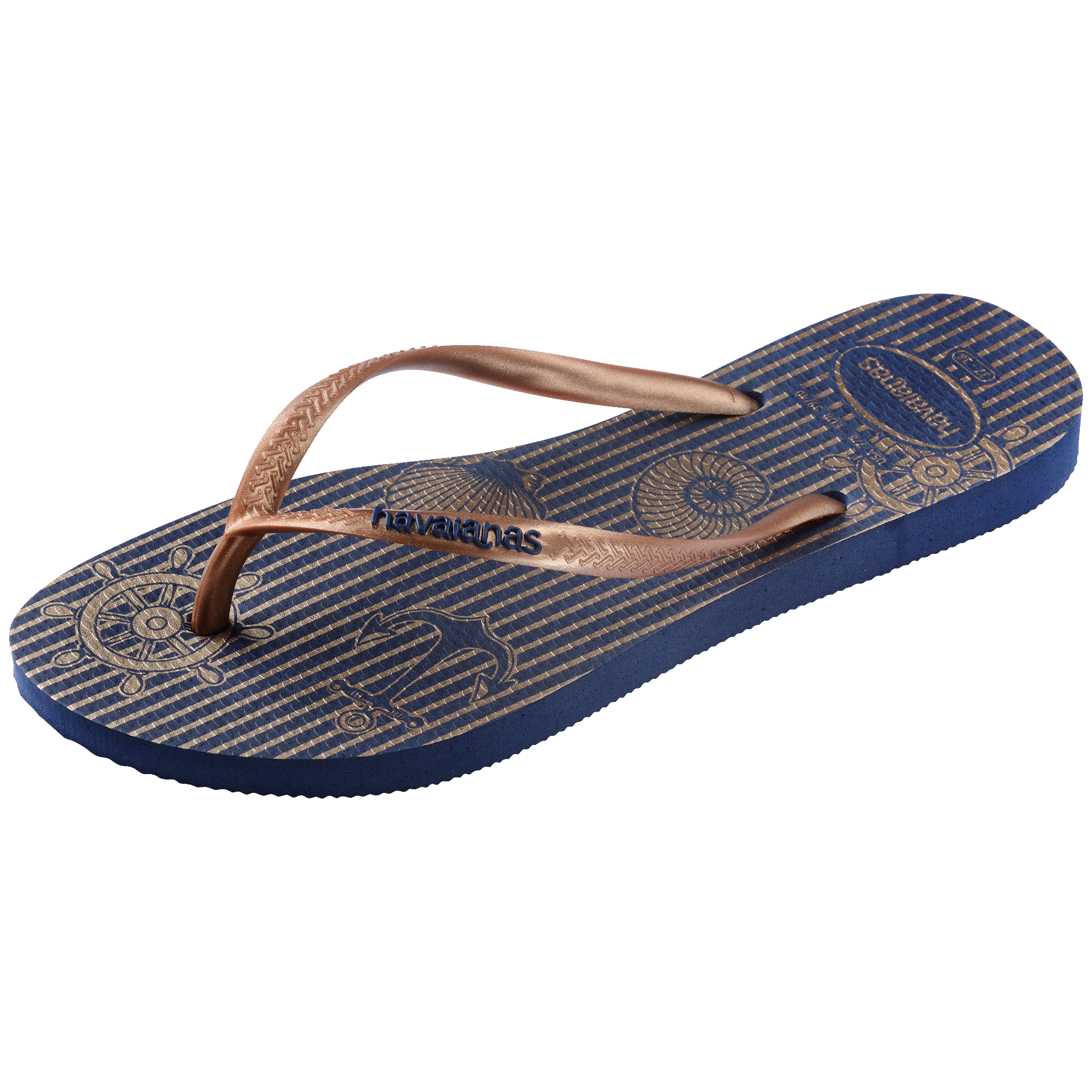 Women's Nautical Slim Flip Flops - Navy Blue/Rose