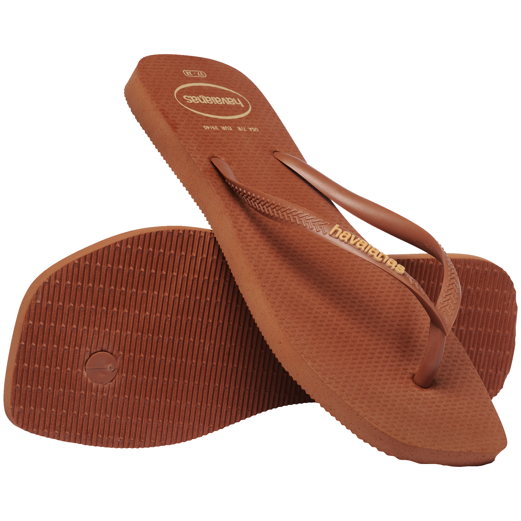 Women's Slim Square Logo Pop Up Flip Flops - RUST