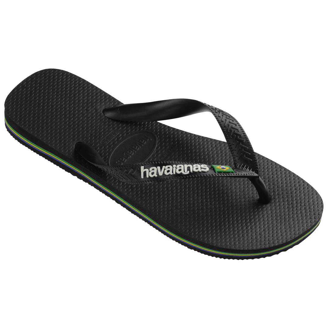 Women's Brazil Logo Flip Flops - Black/Black