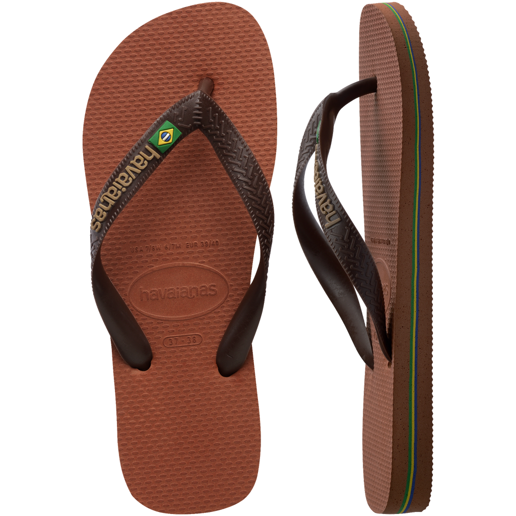 Women's Brazil Logo Flip Flops - RUST/COFFEE