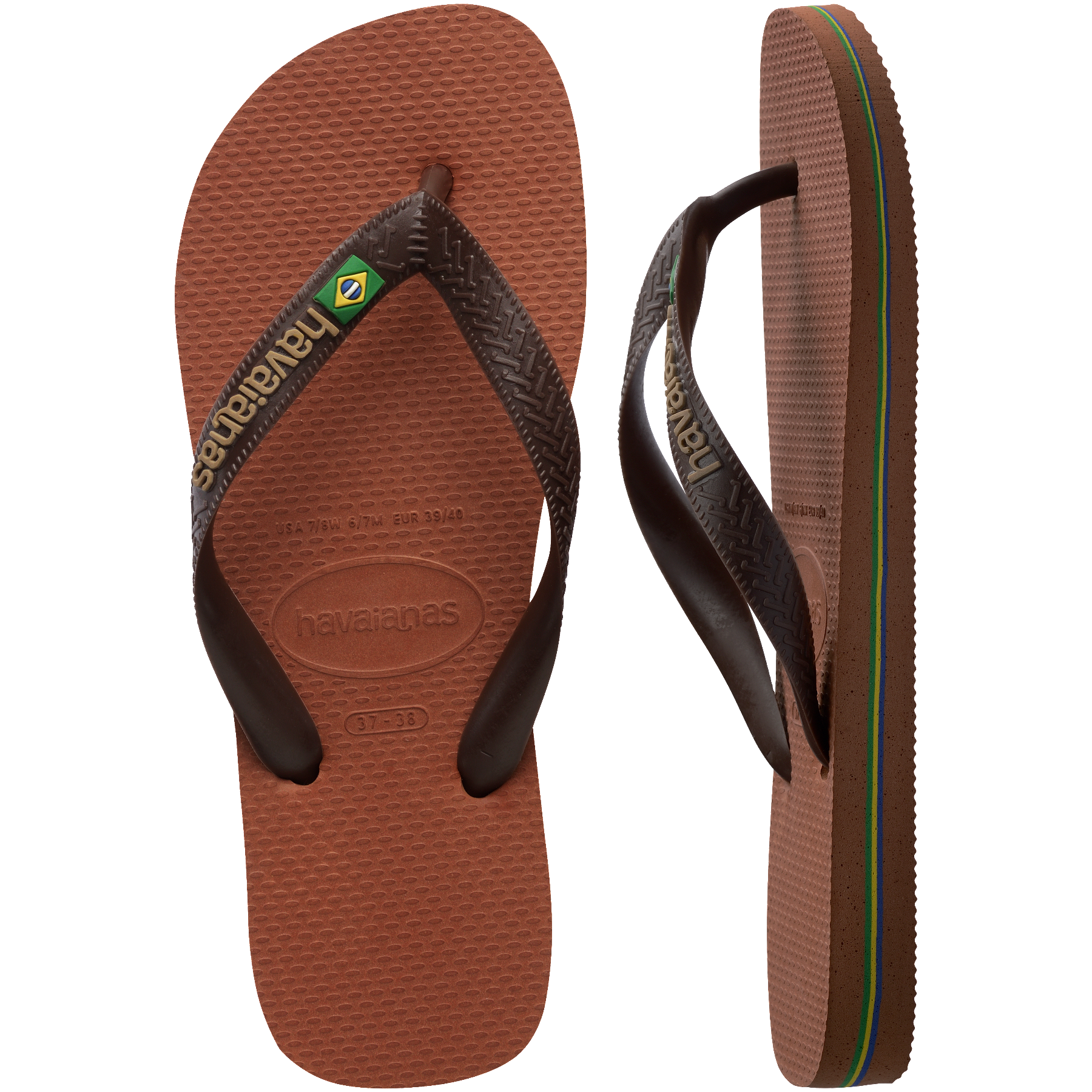 Women's Brazil Logo Flip Flops - RUST/COFFEE