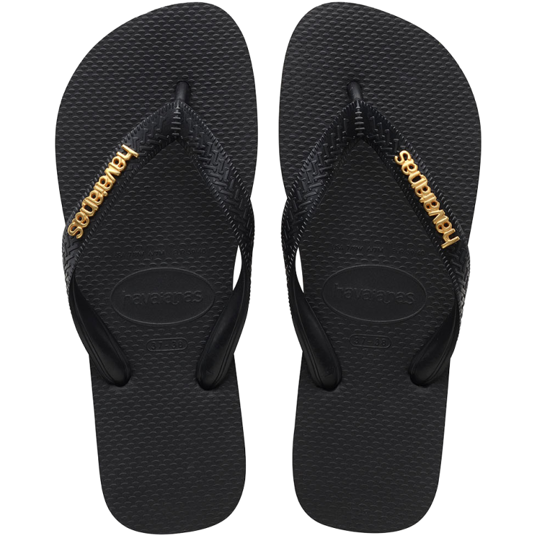 Women's Top Logo Metallic Flip Flops - Black/Black