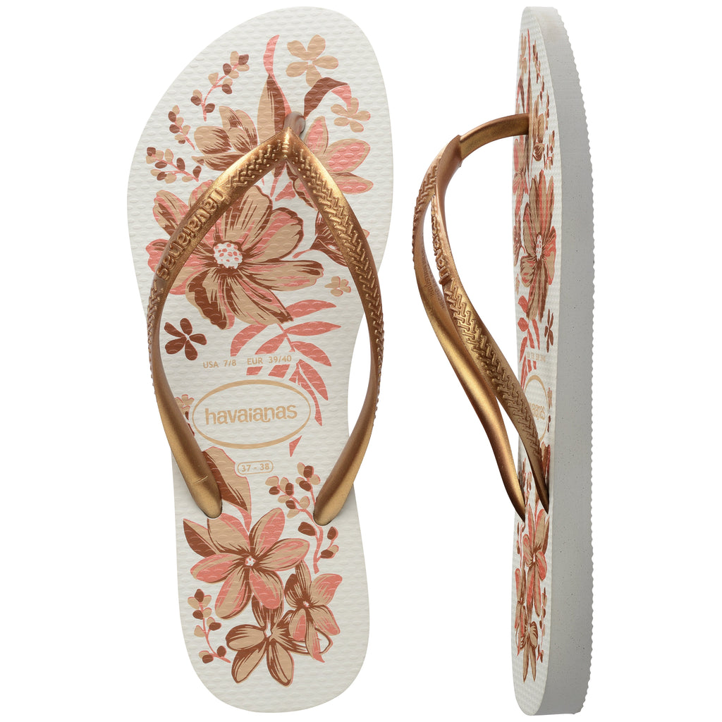 Women's Slim Organic Flip Flops - White/Golden