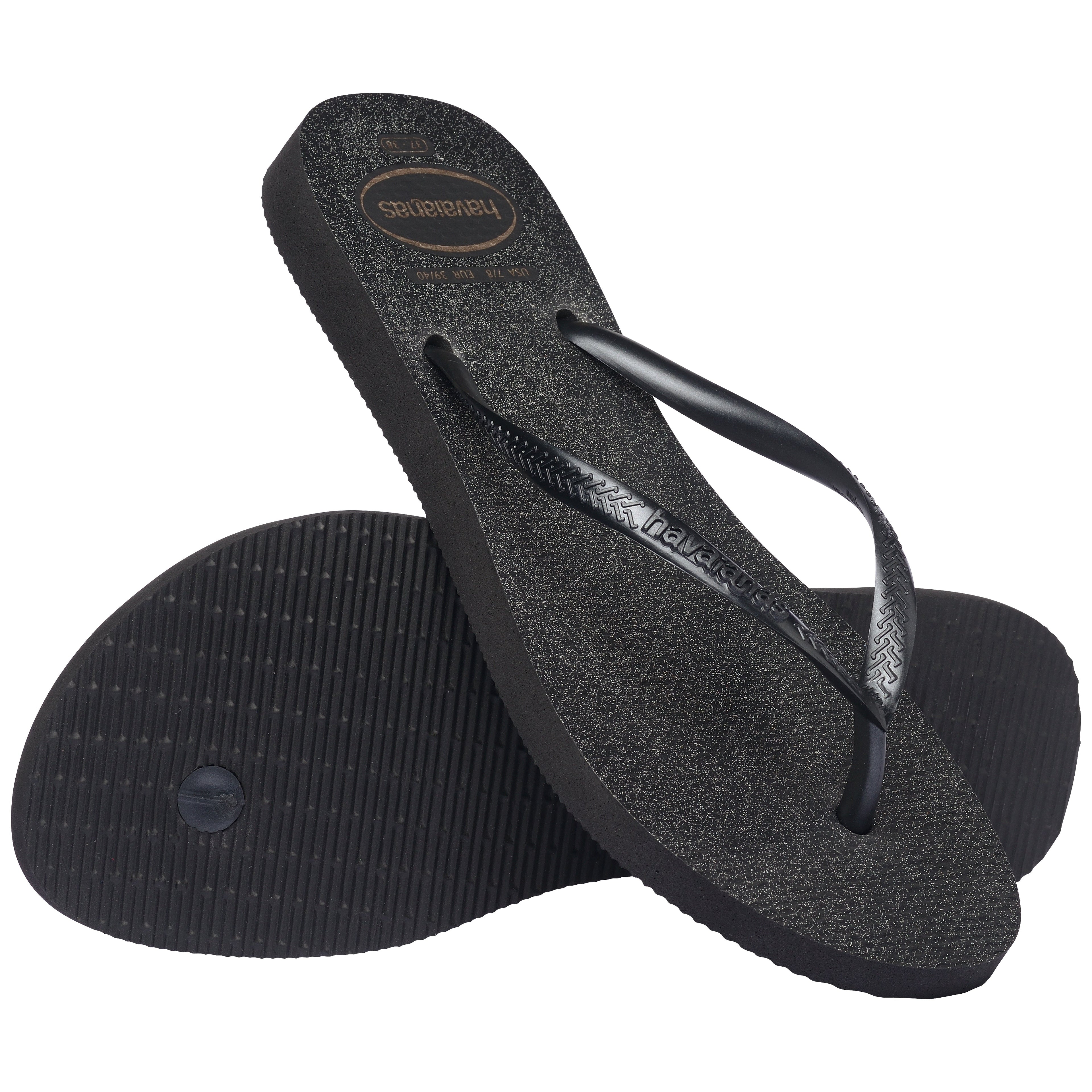 Women's Slim Gloss Flip Flops - Black/Silver/Black