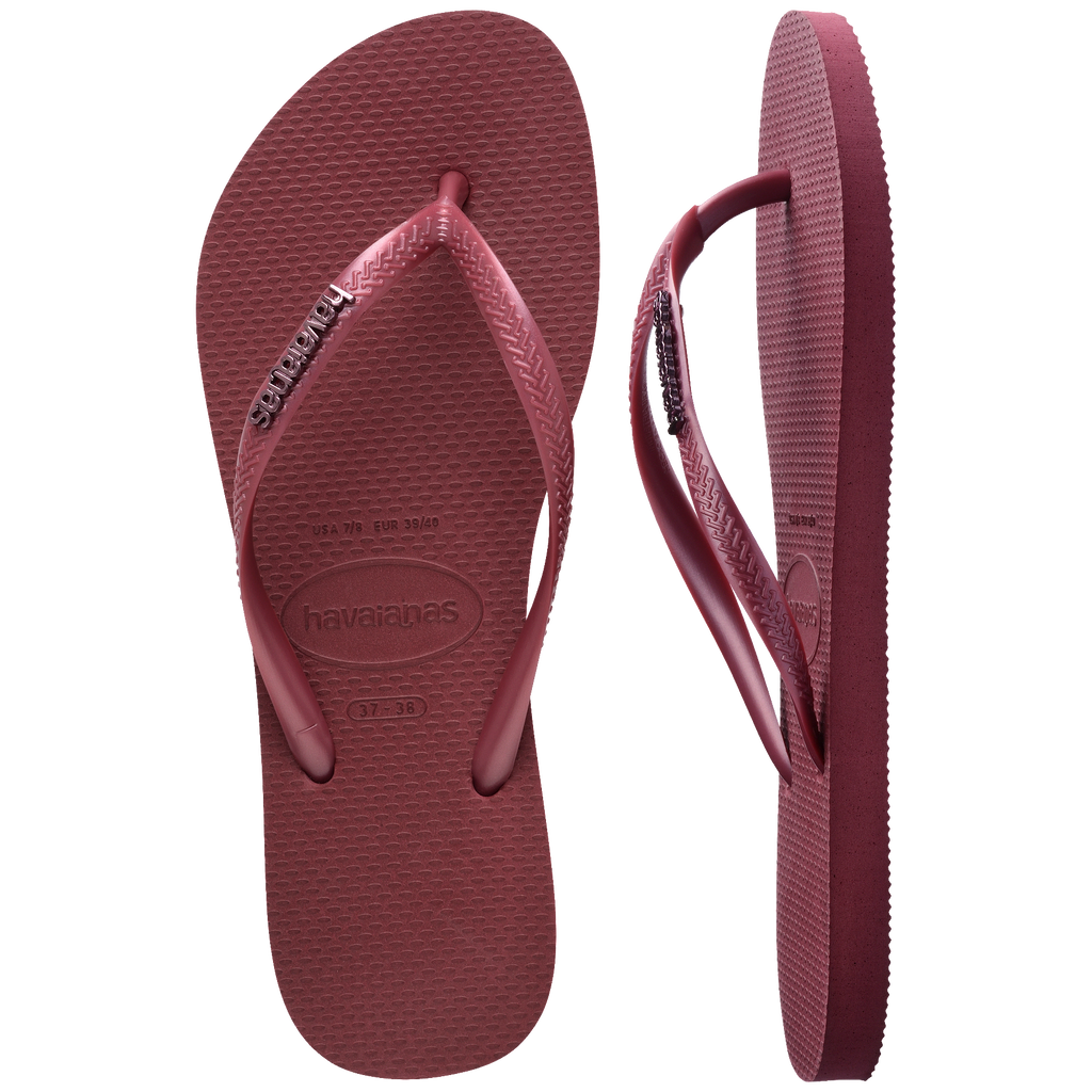Women's Slim Logo Metallic Flip Flops - Amaranth