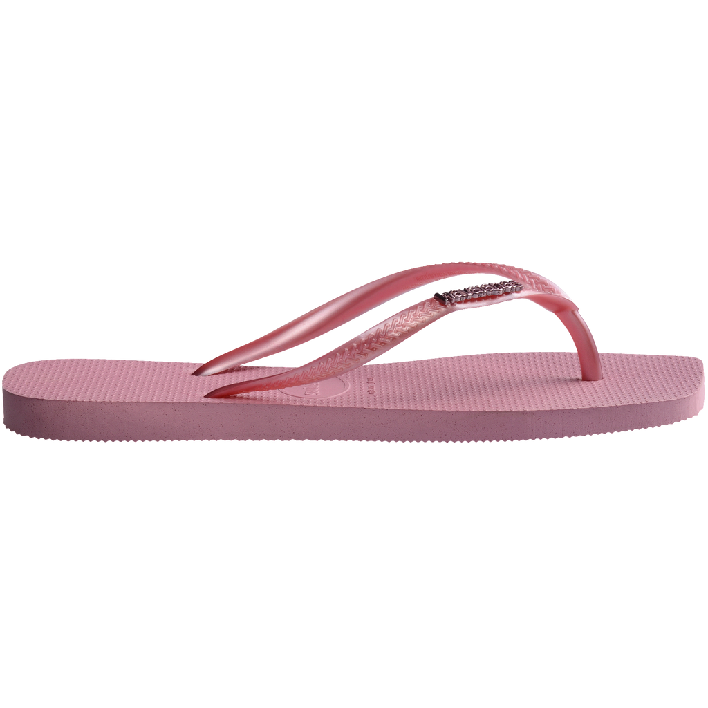 Women's Slim Square Logo Metallic Flip Flops - ROSE CHIFFOM