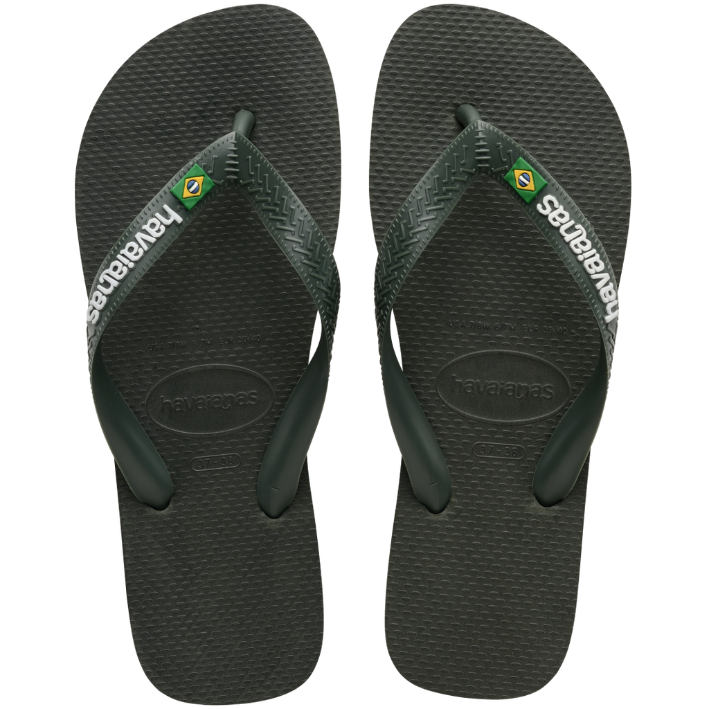 Men's Brazil Logo Flip Flops - Green Olive