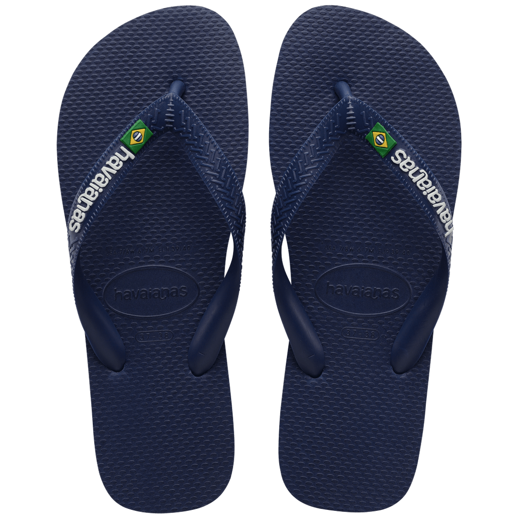 Women's Brazil Logo Flip Flops - Navy Blue