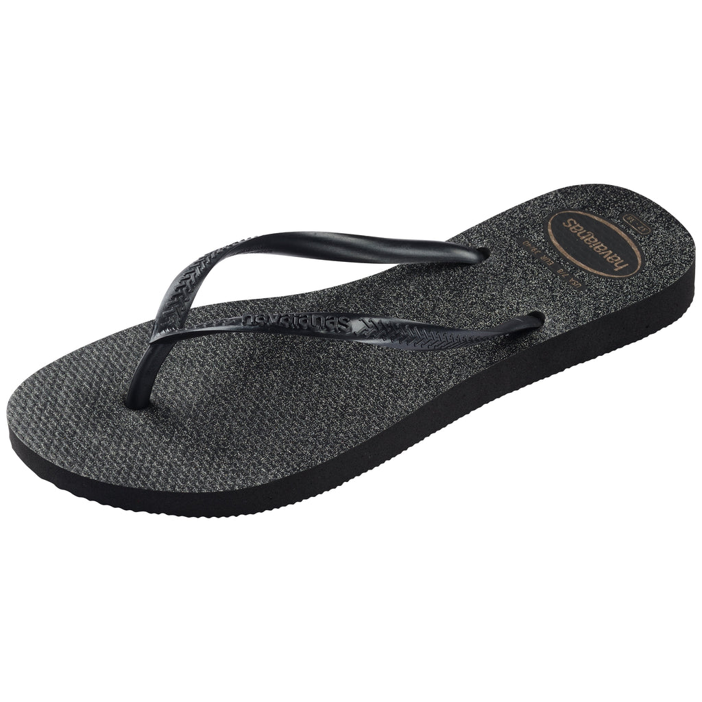 Women's Slim Gloss Flip Flops - Black/Silver/Black