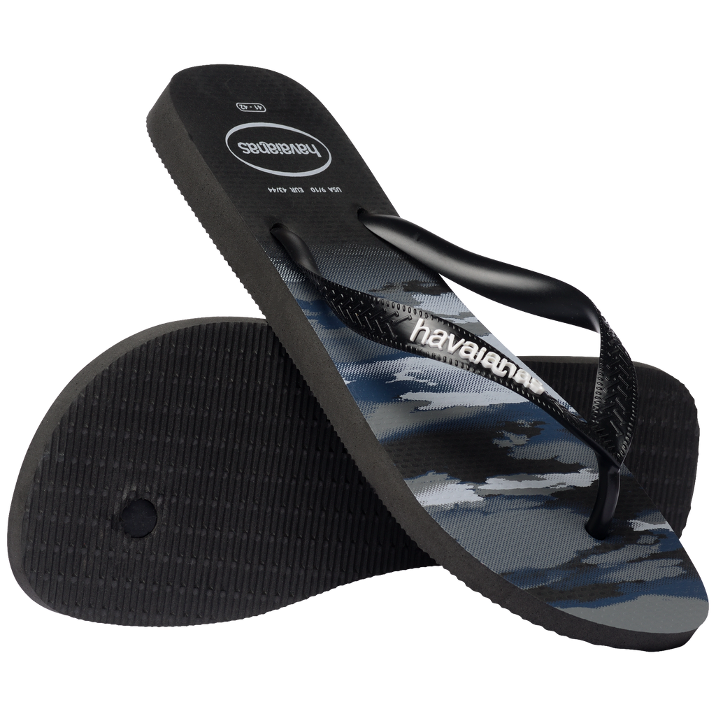 Men's Top Camo Flip Flops - Black/Black/White