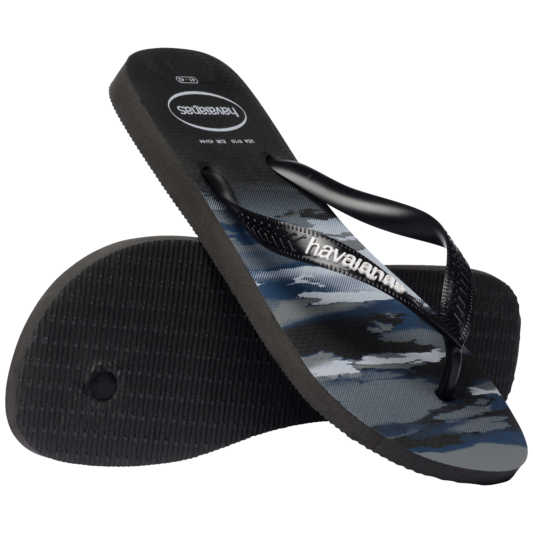 Men's Top Camo Flip Flops - Black/Black/White