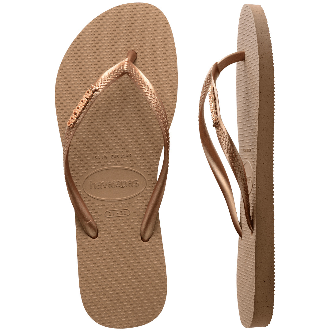 Women's Slim Logo Metallic Flip Flops - Rose Gold