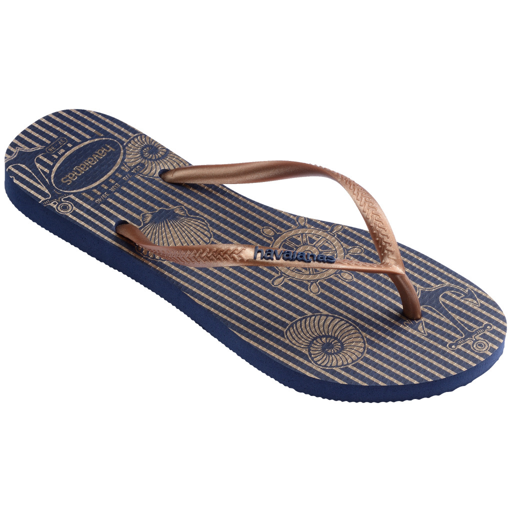 Women's Nautical Slim Flip Flops - Navy Blue/Rose