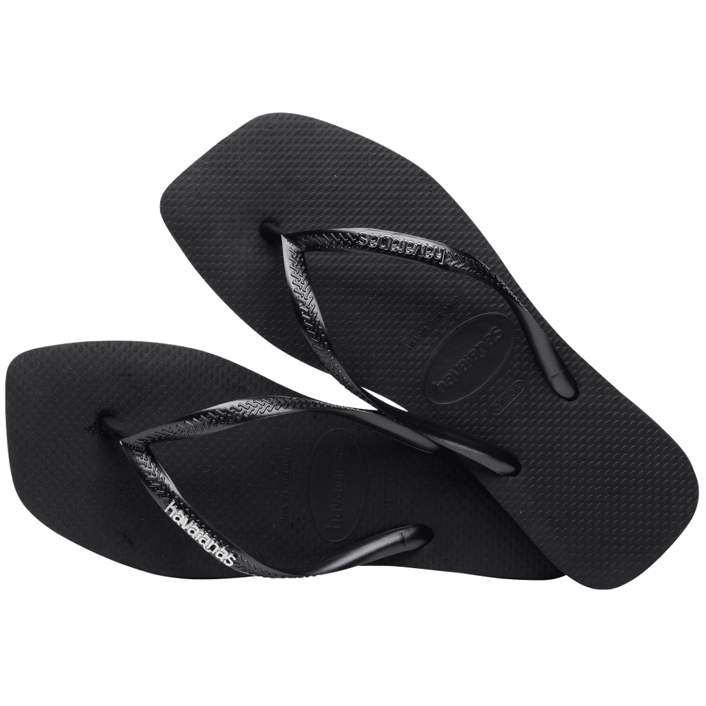Women's Slim Square Logo Metallic Flip Flops - Black/Silver