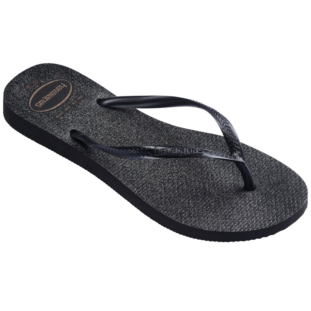 Women's Slim Gloss Flip Flops - Black/Silver/Black