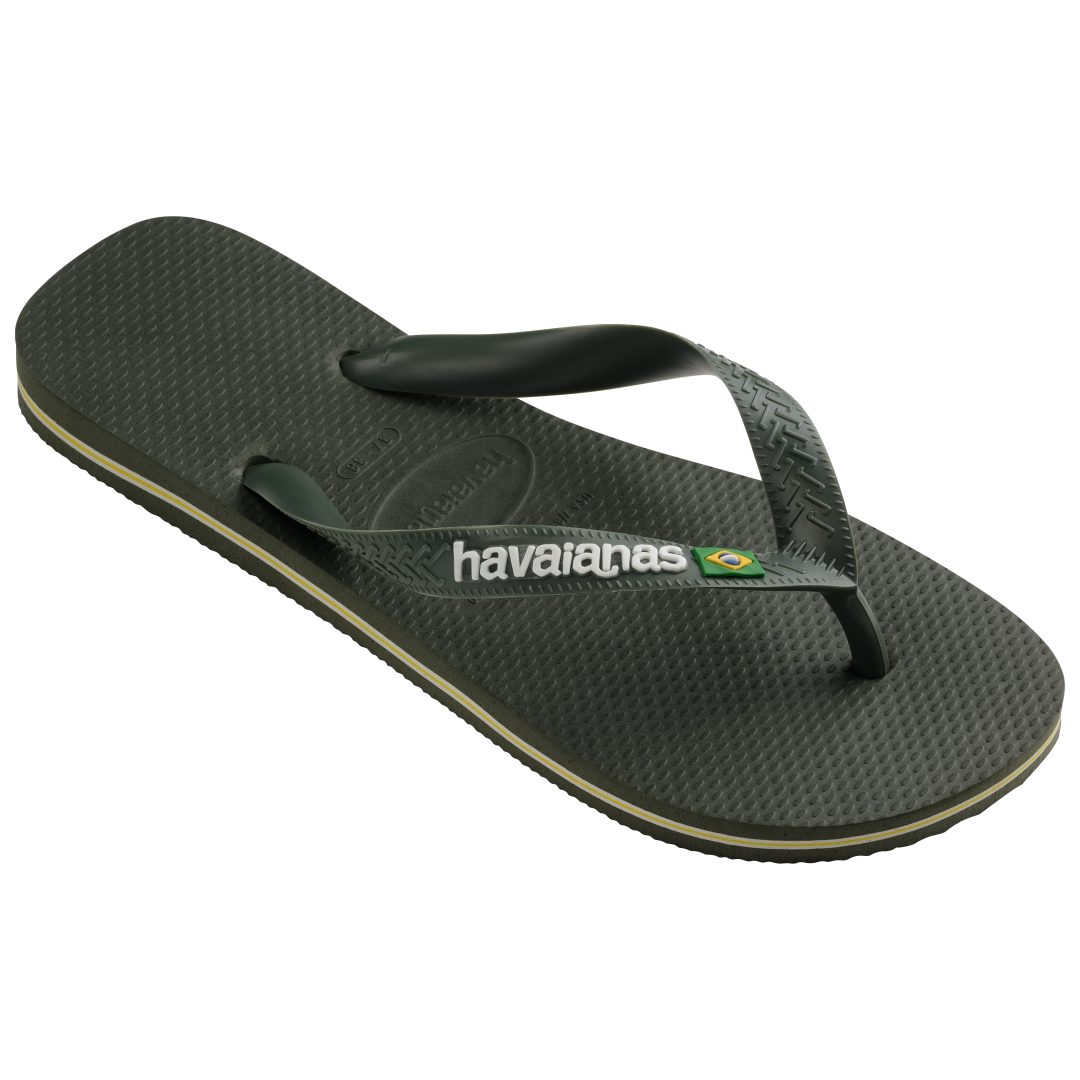 Men's Brazil Logo Flip Flops - Green Olive