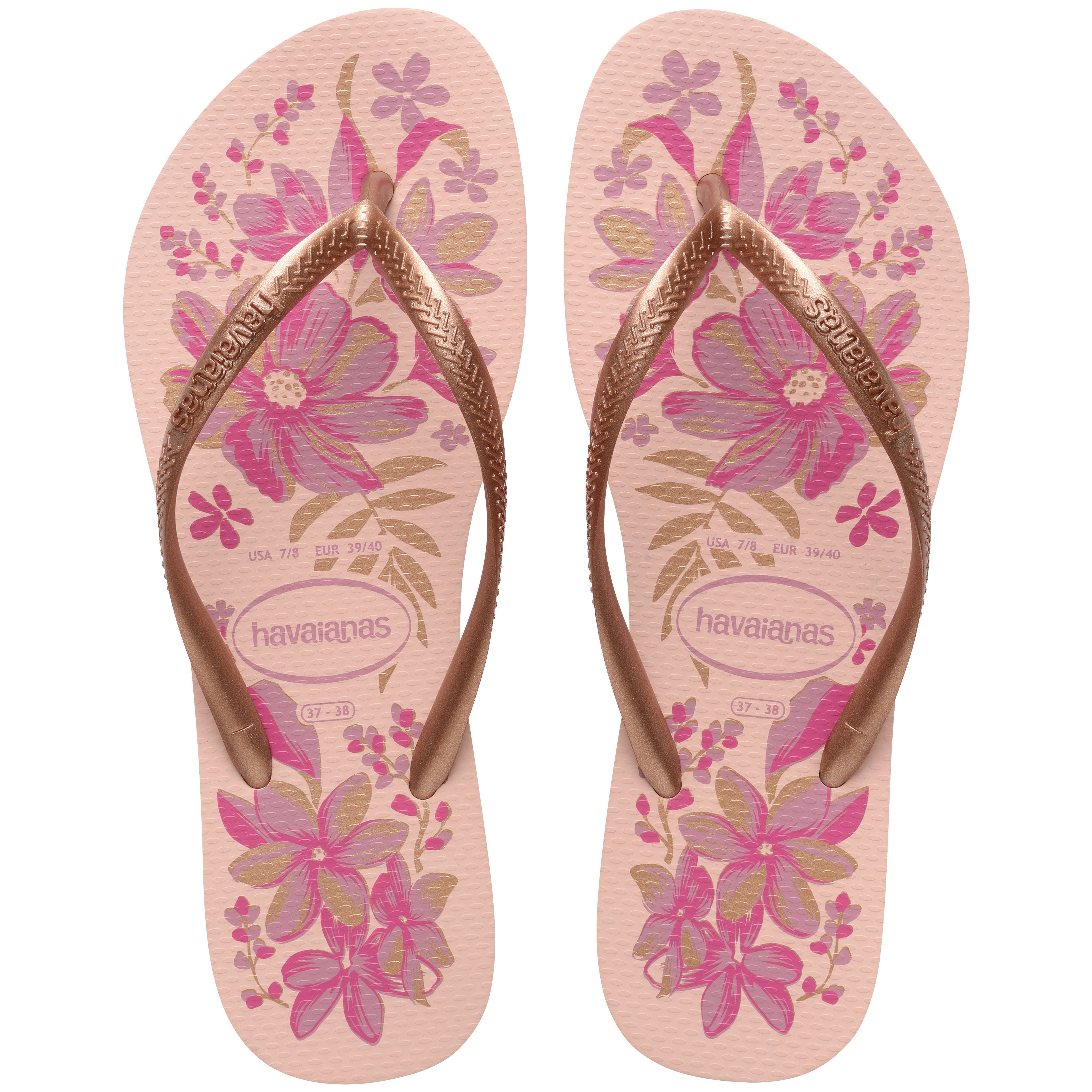 Women's Slim Organic Flip Flops - Pink/Gold