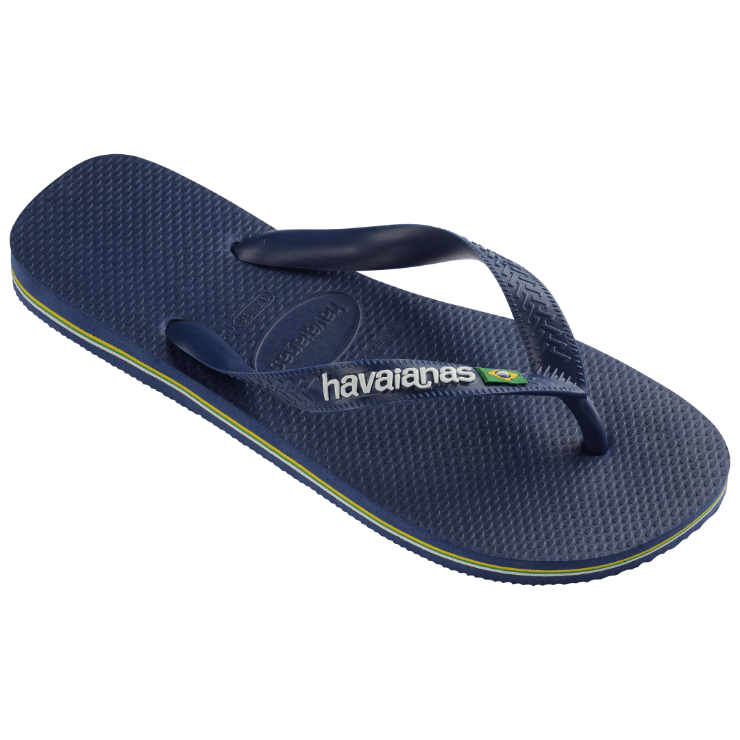 Men's Brazil Logo Flip Flops - Navy Blue