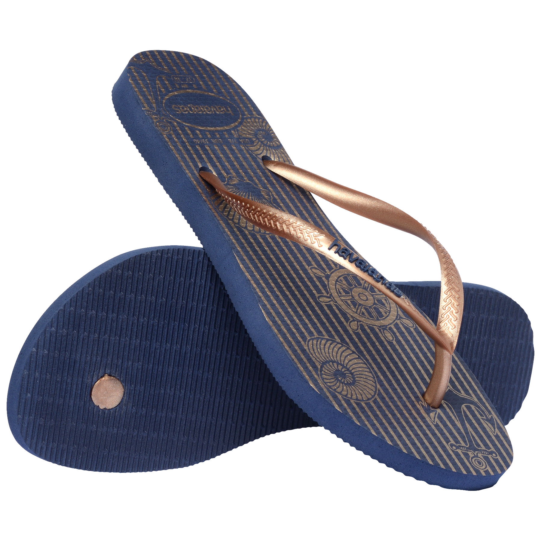 Women's Nautical Slim Flip Flops - Navy Blue/Rose