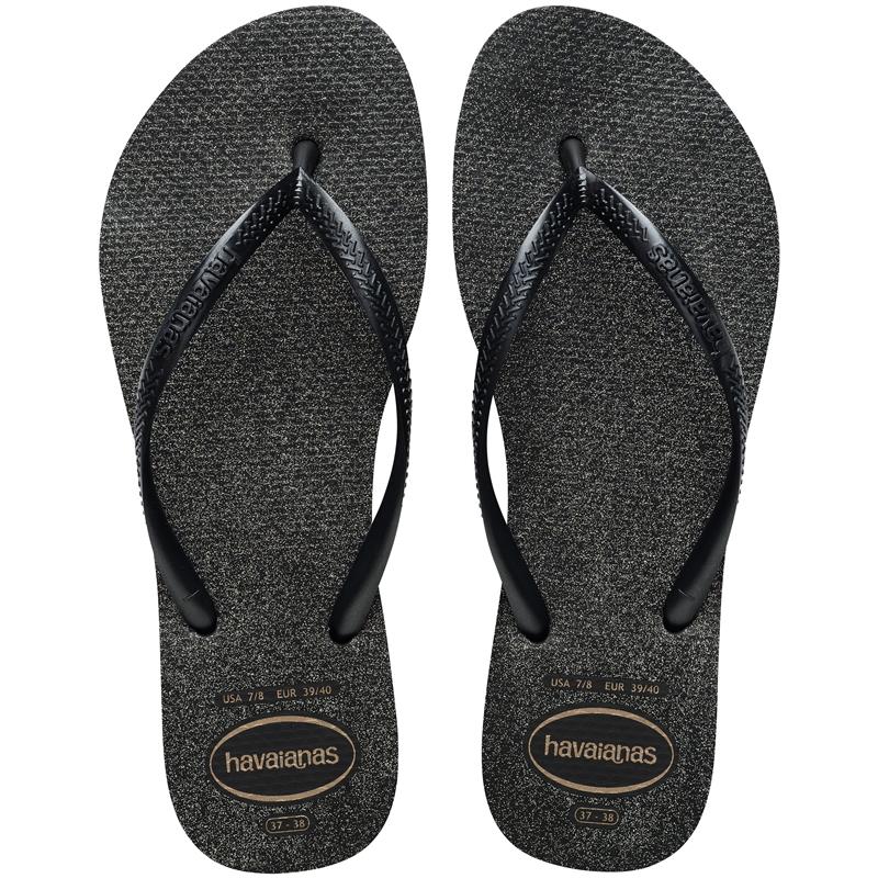 Women's Slim Gloss Flip Flops - Black/Silver/Black