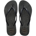 Women's Slim Gloss Flip Flops - Black/Silver/Black