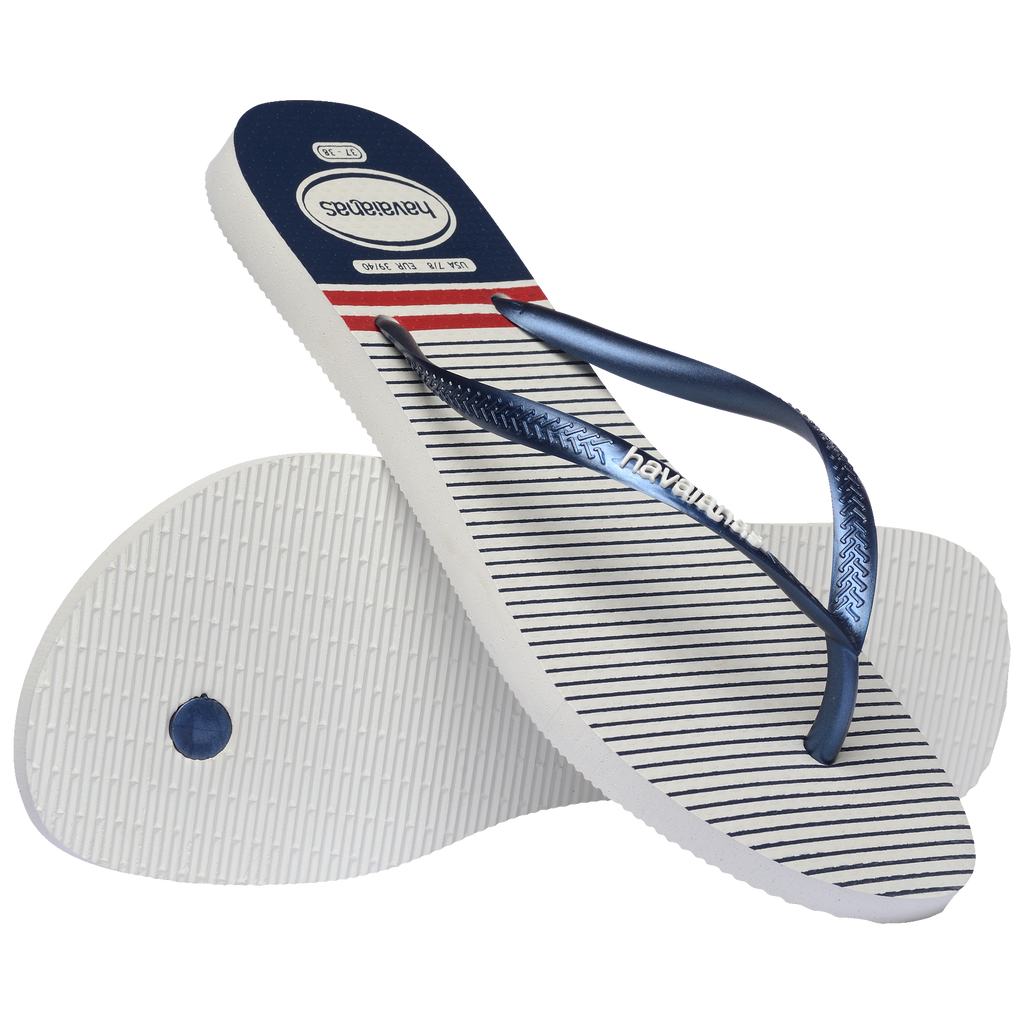 Women's Nautical Slim Flip Flops - White/Navy/Red
