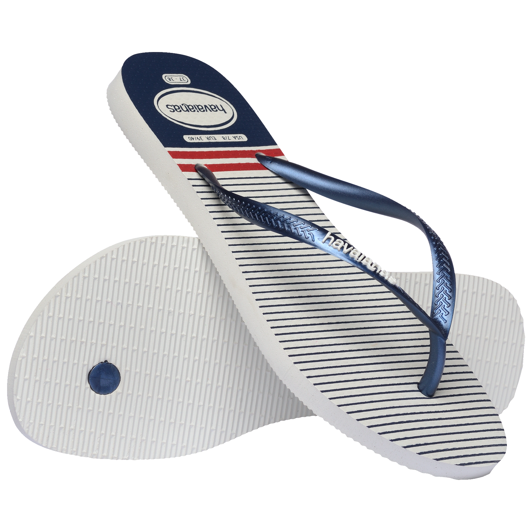 Women's Nautical Slim Flip Flops - White/Navy/Red