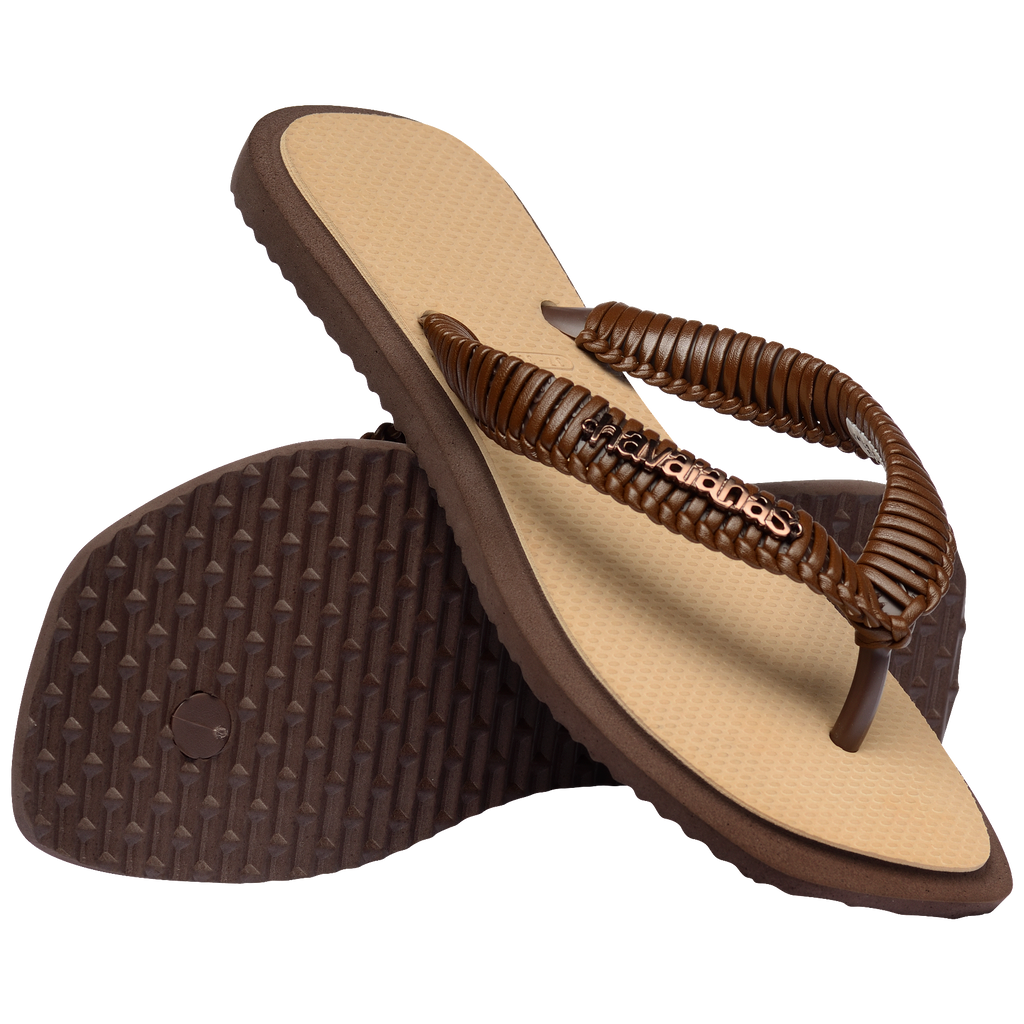Women's Top Square Fusion Boho Flip Flops - Dark Brown/Golden