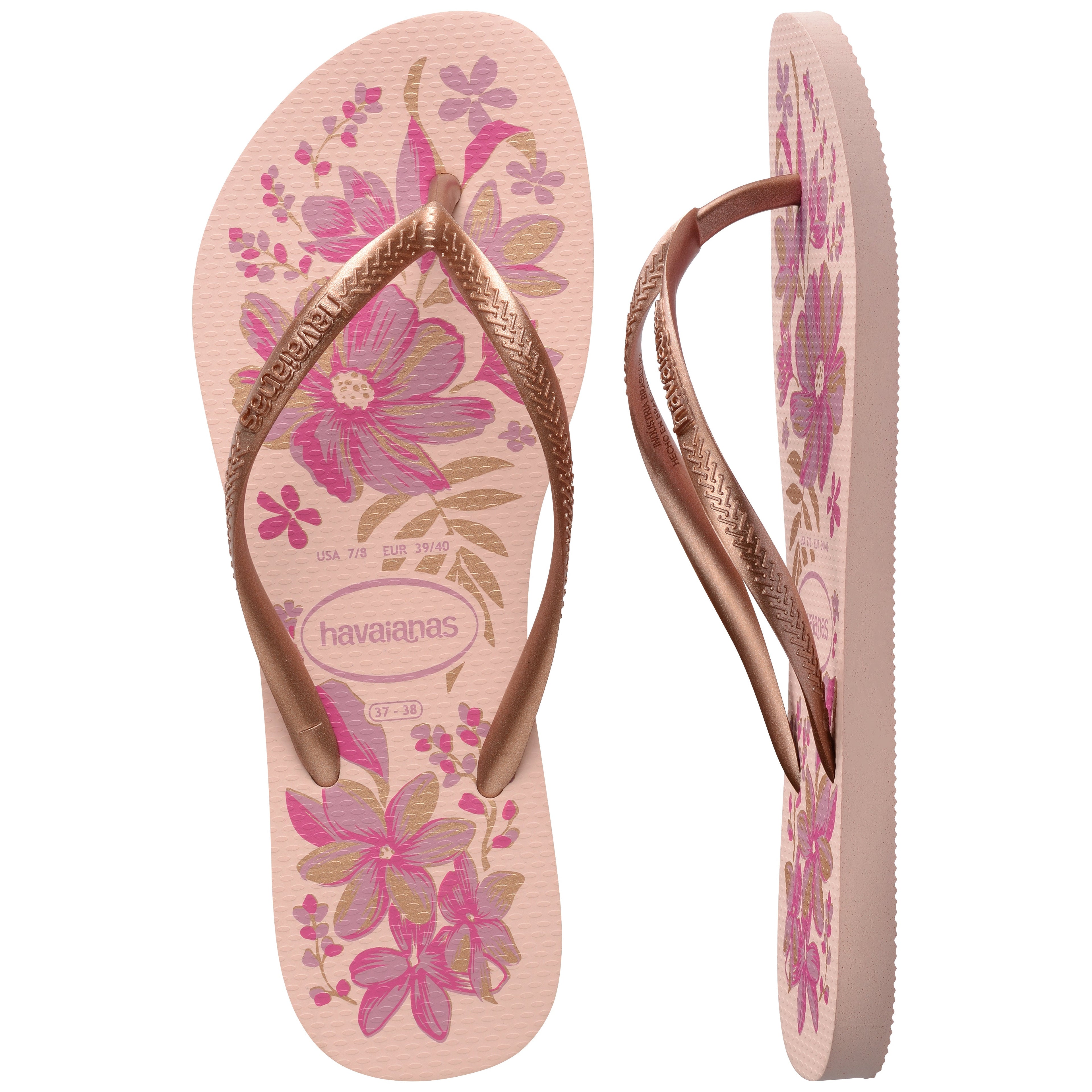 Women's Slim Organic Flip Flops - Pink/Gold