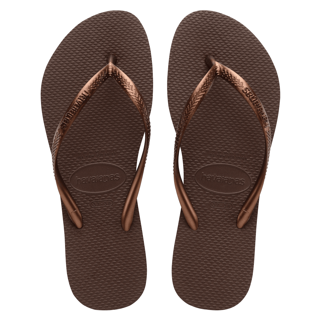Women's Slim Flip Flops - Dark Brown Metallic