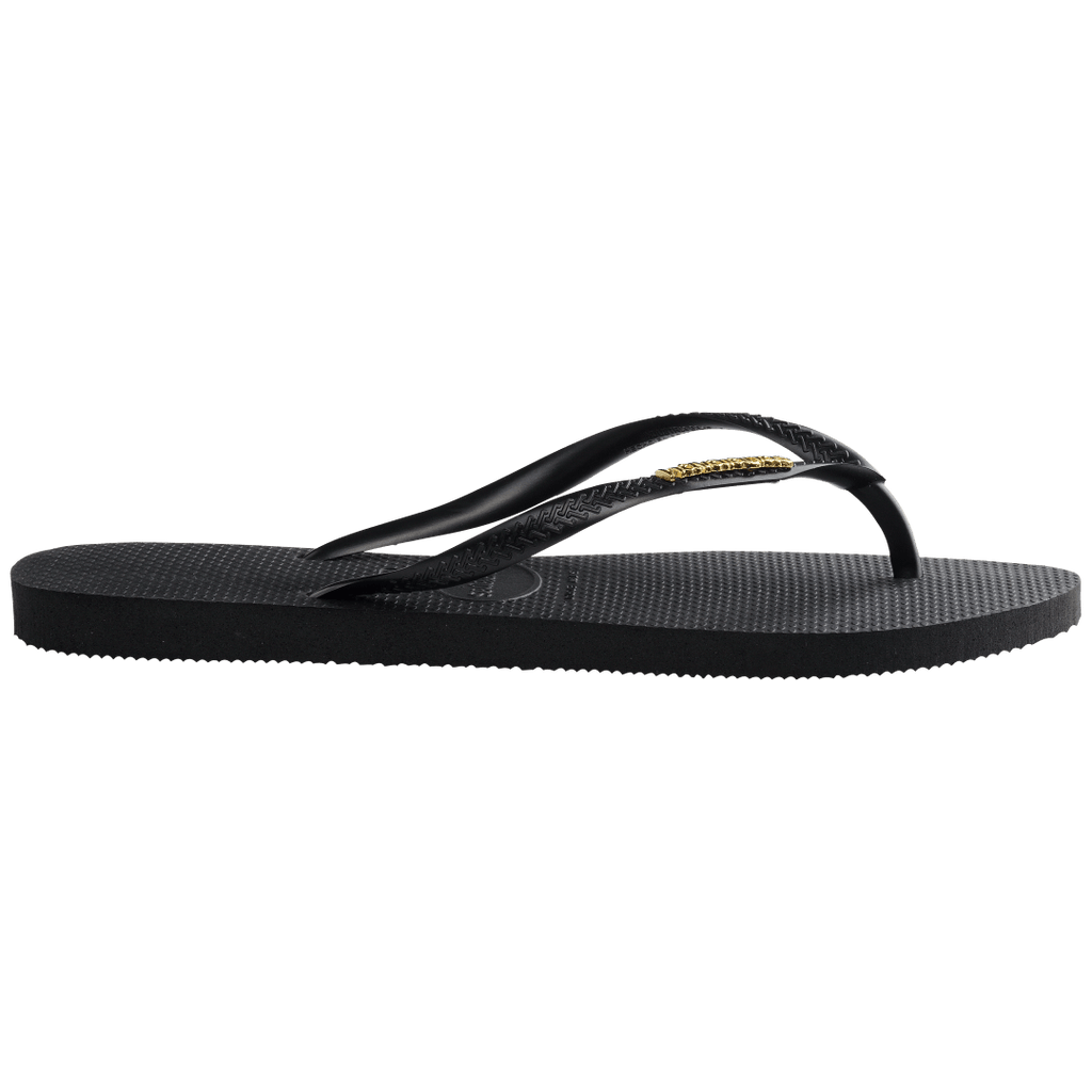 Women's Slim Logo Metallic Flip Flops - Black/Golden