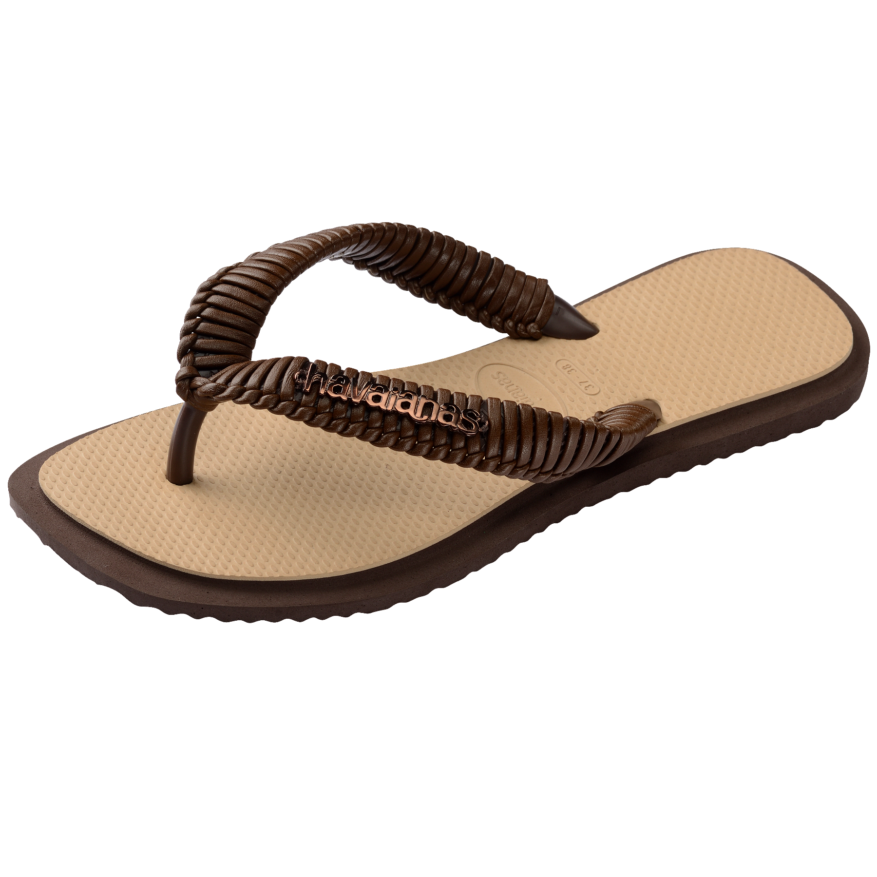 Women's Top Square Fusion Boho Flip Flops - Dark Brown/Golden