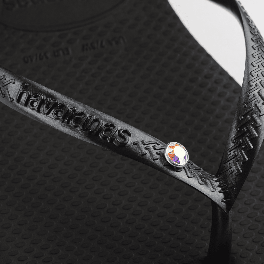 Women's Slim Crystal Flip Flops - Black