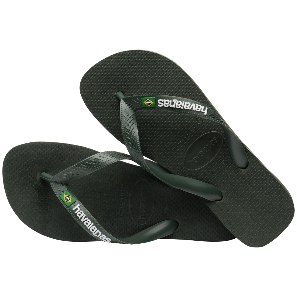 Men's Brazil Logo Flip Flops - Green Olive