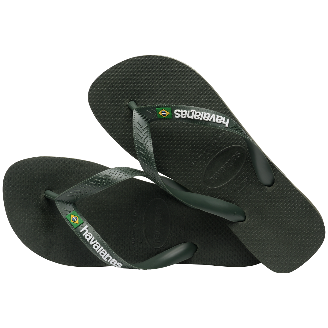 Men's Brazil Logo Flip Flops - Green Olive