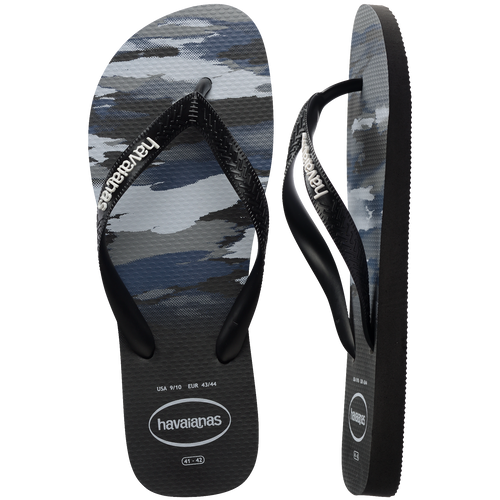 Men's Top Camo Flip Flops - Black/Black/White