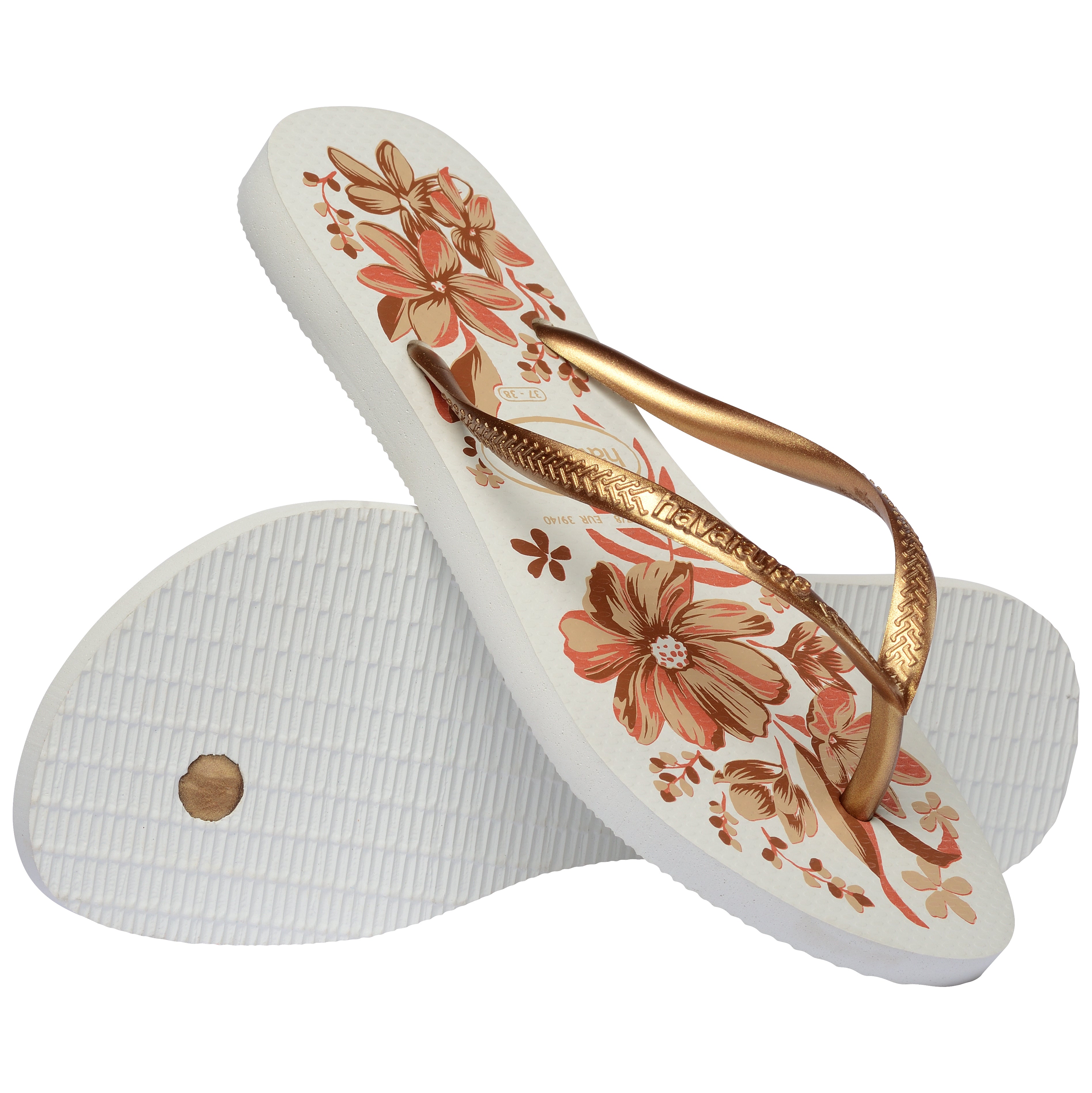 Women's Slim Organic Flip Flops - White/Golden