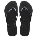 Women's Slim Crystal Flip Flops - Black