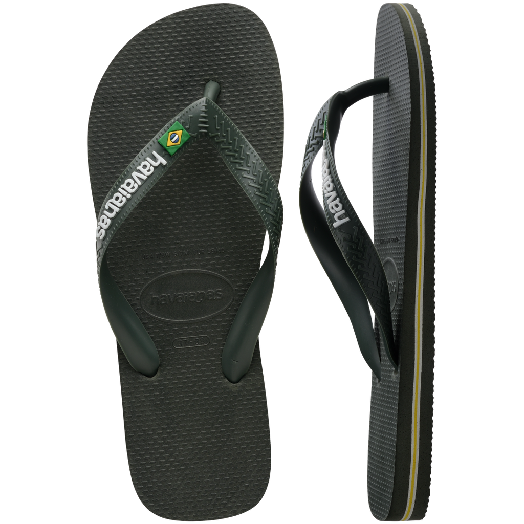 Men's Brazil Logo Flip Flops - Green Olive