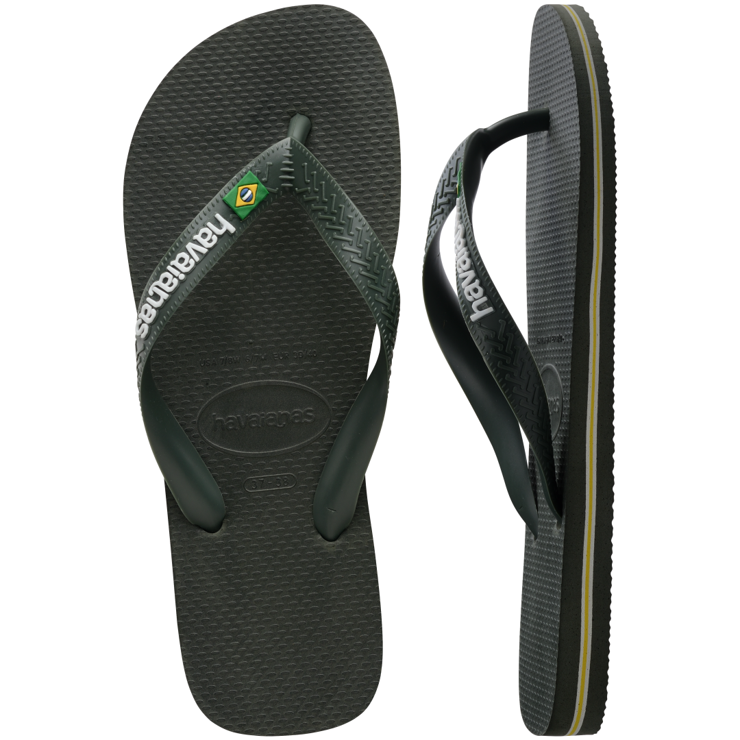 Men's Brazil Logo Flip Flops - Green Olive