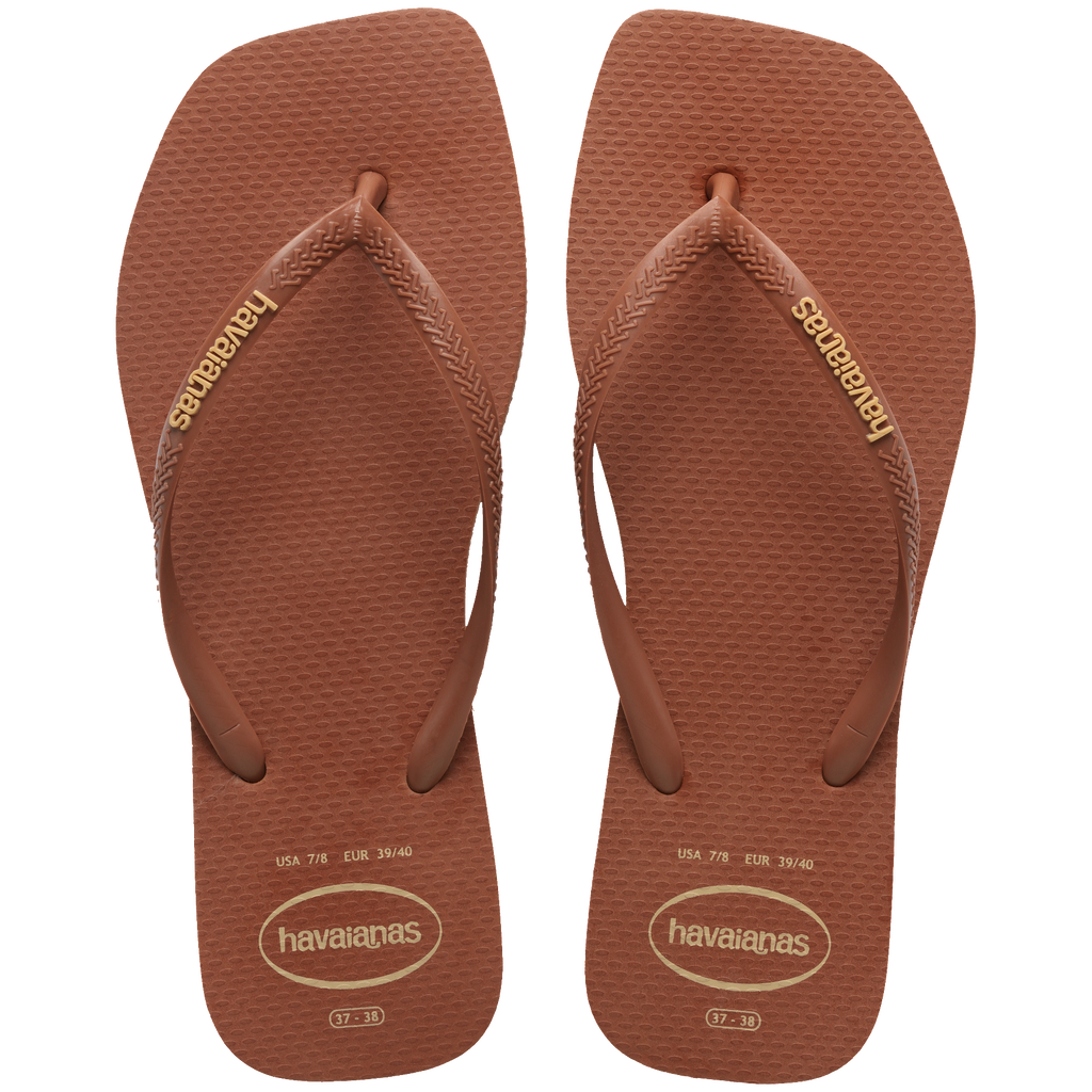 Women's Slim Square Logo Pop Up Flip Flops - RUST