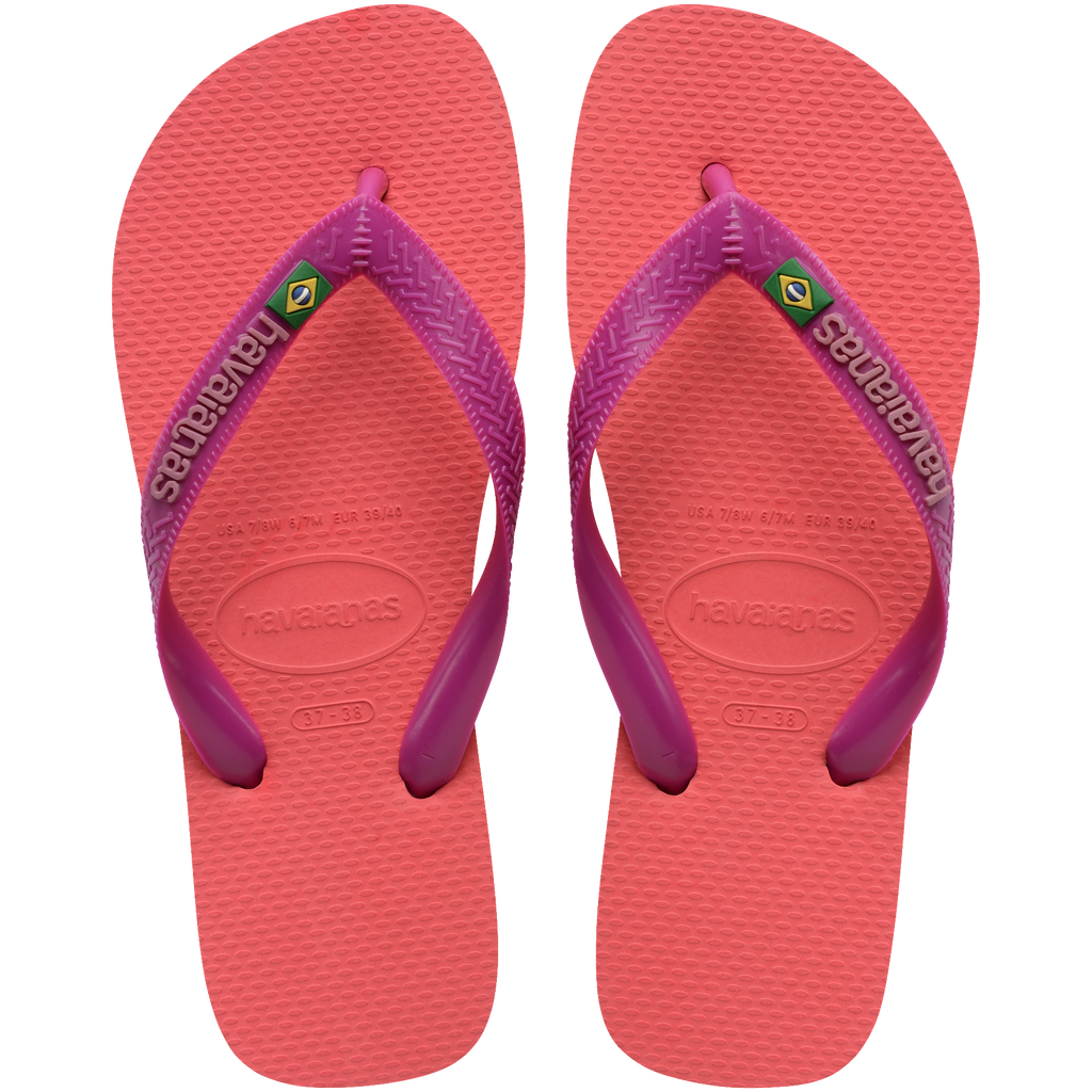 Women's Brazil Logo Flip Flops - CORAL/PINK