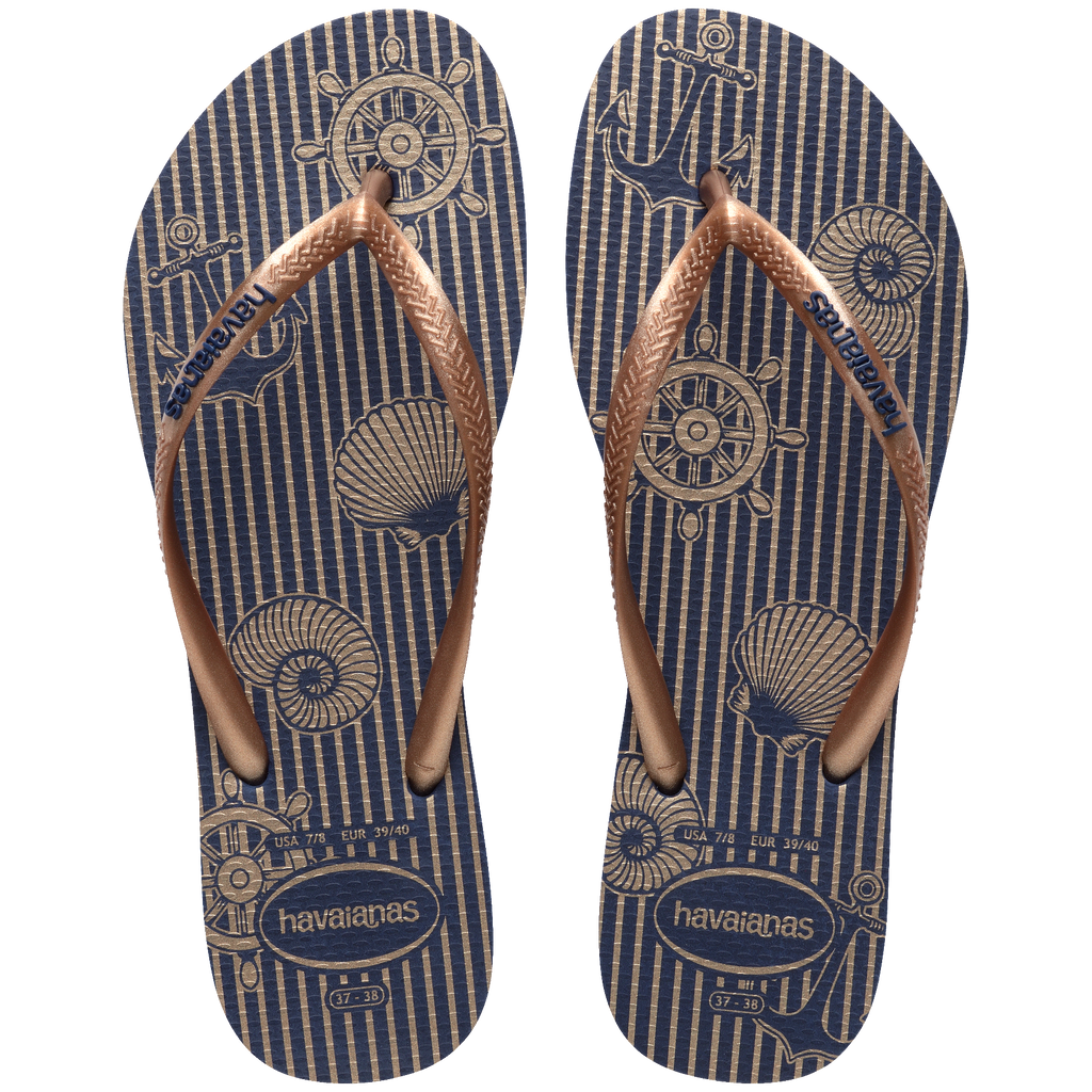 Women's Nautical Slim Flip Flops - Navy Blue/Rose