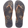 Women's Nautical Slim Flip Flops - Navy Blue/Rose