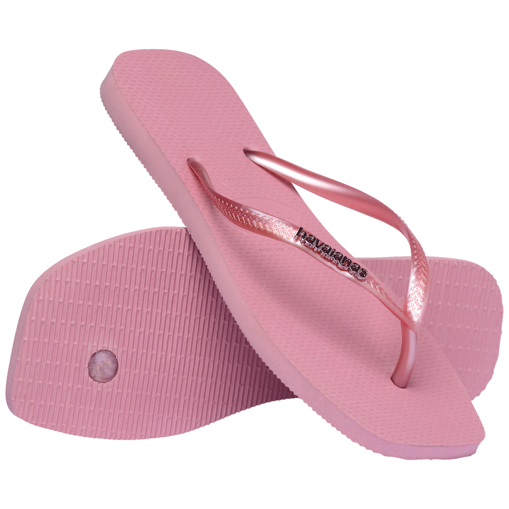Women's Slim Square Logo Metallic Flip Flops - ROSE CHIFFOM