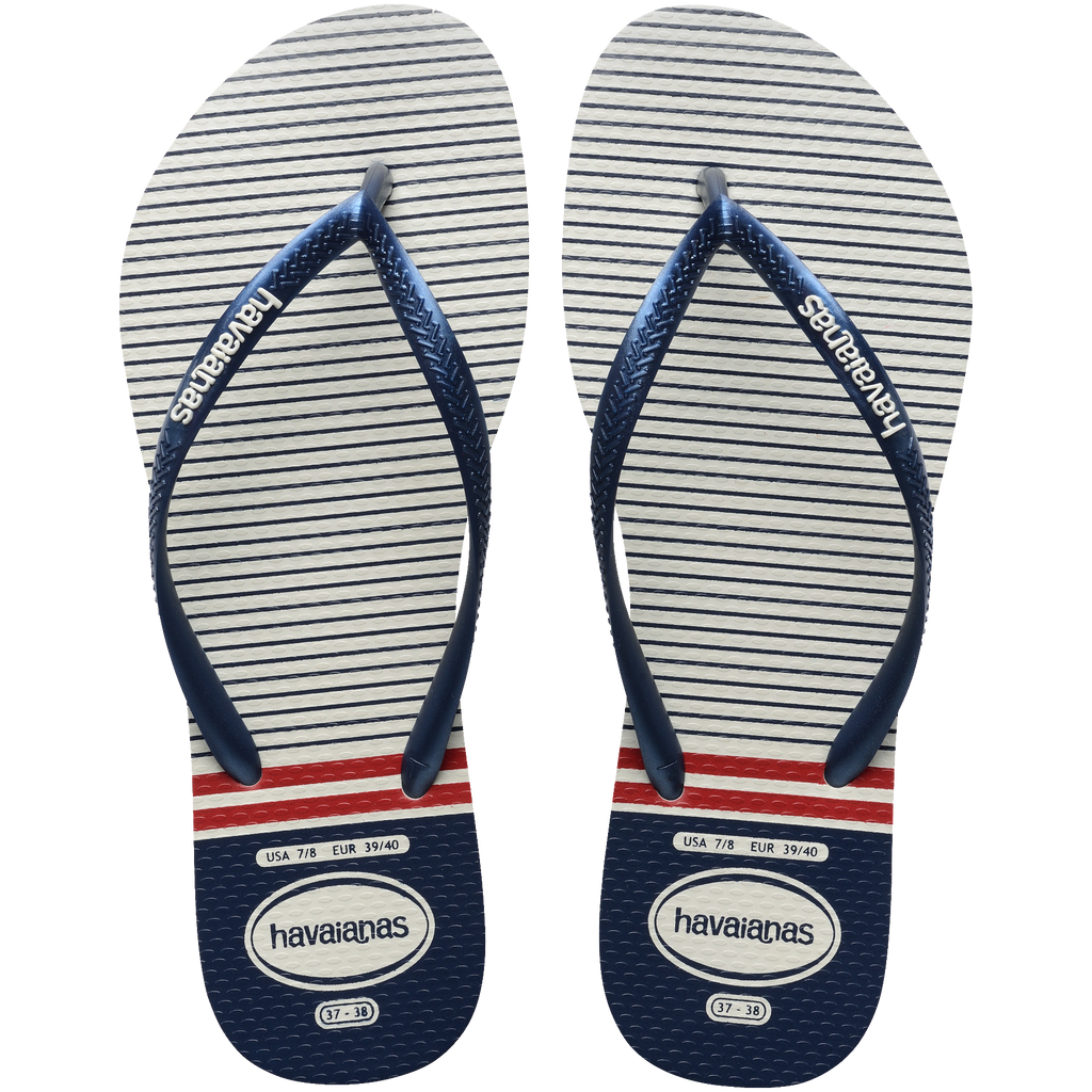 Women's Nautical Slim Flip Flops - White/Navy/Red